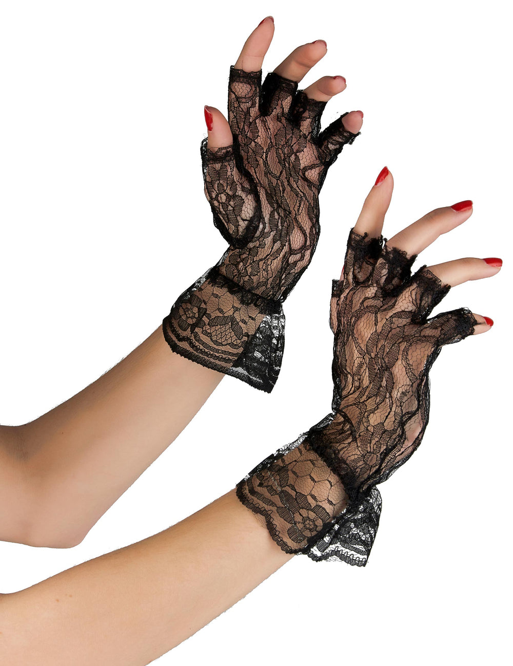 Gants en dentelle pour femme noirs mitaines avec volants