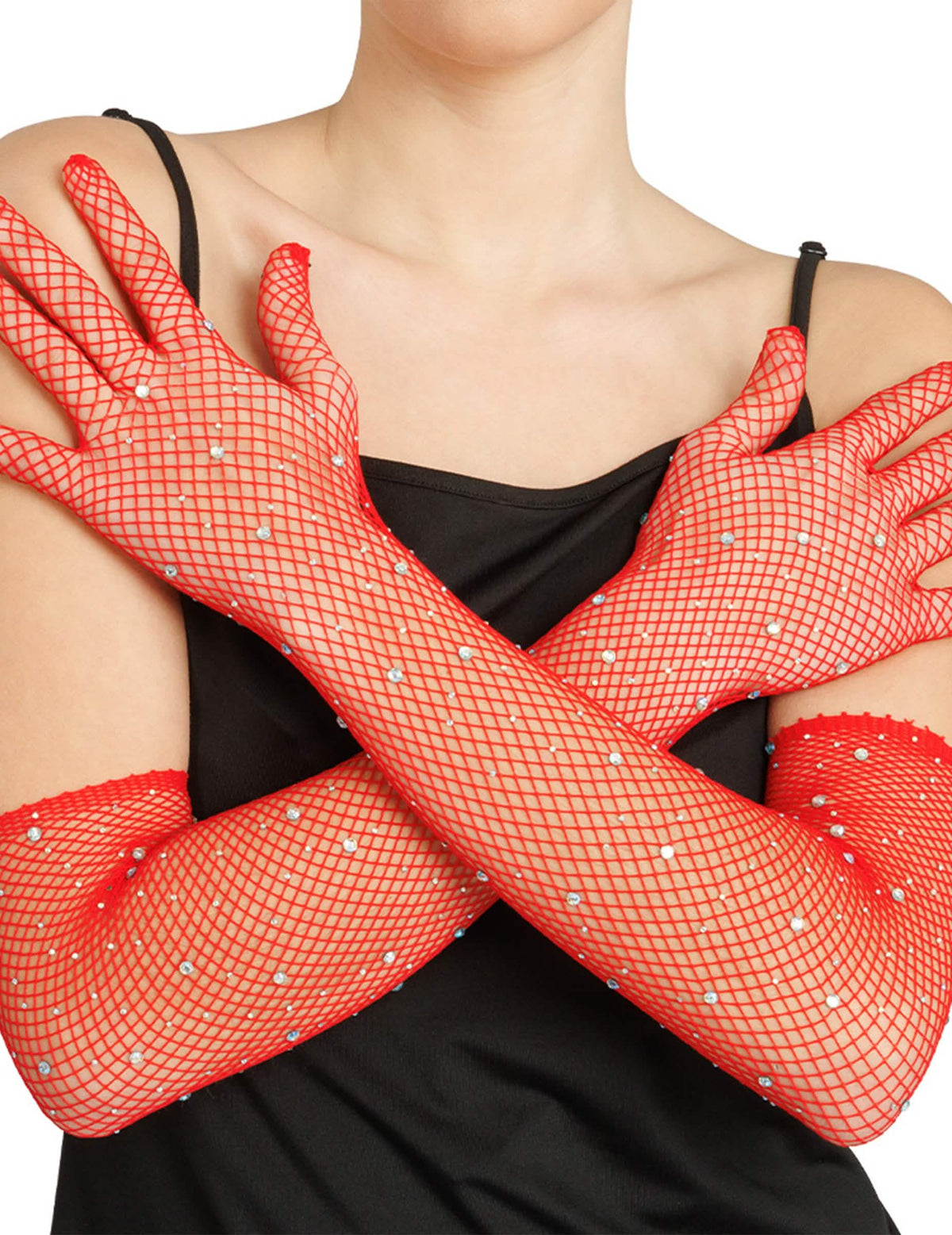 Luvas de rede vermelhas com strass adulto