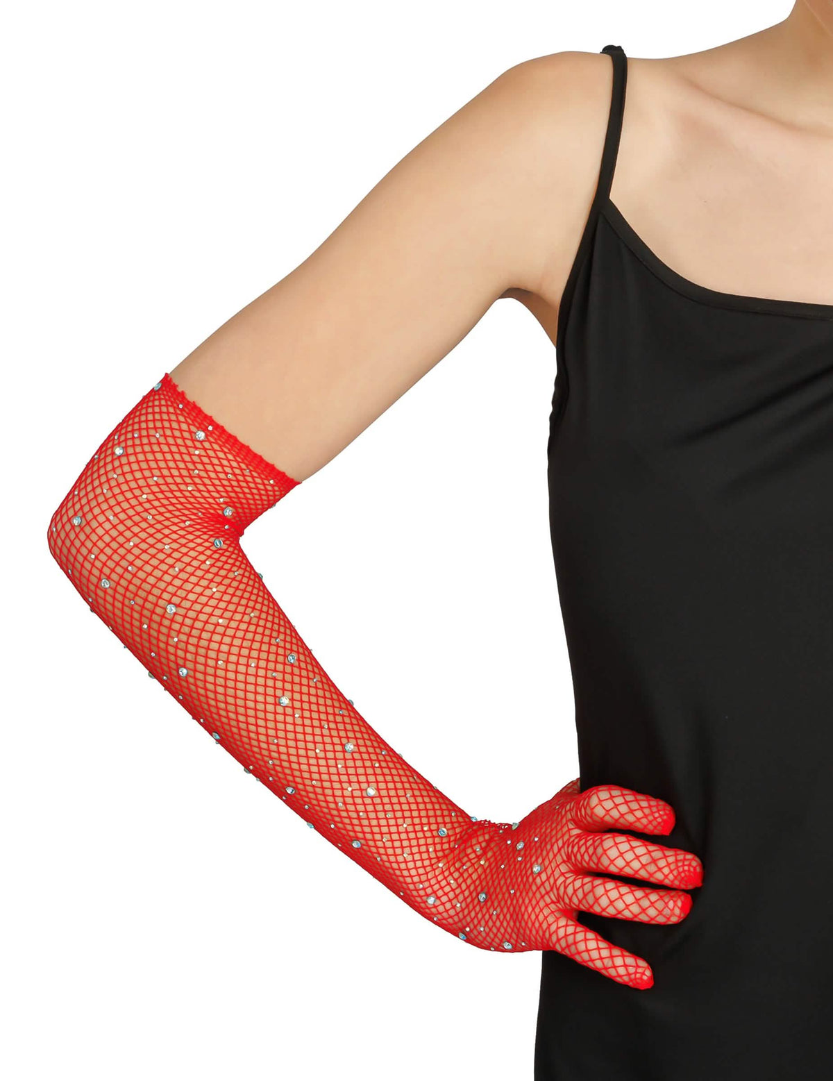 Luvas de rede vermelhas com strass adulto