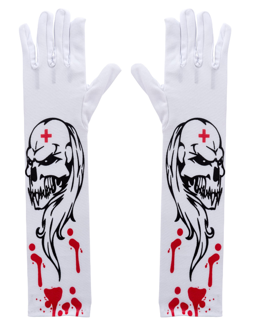 Gants zombie ensanglantés pour adulte blancs avec motif de crâne