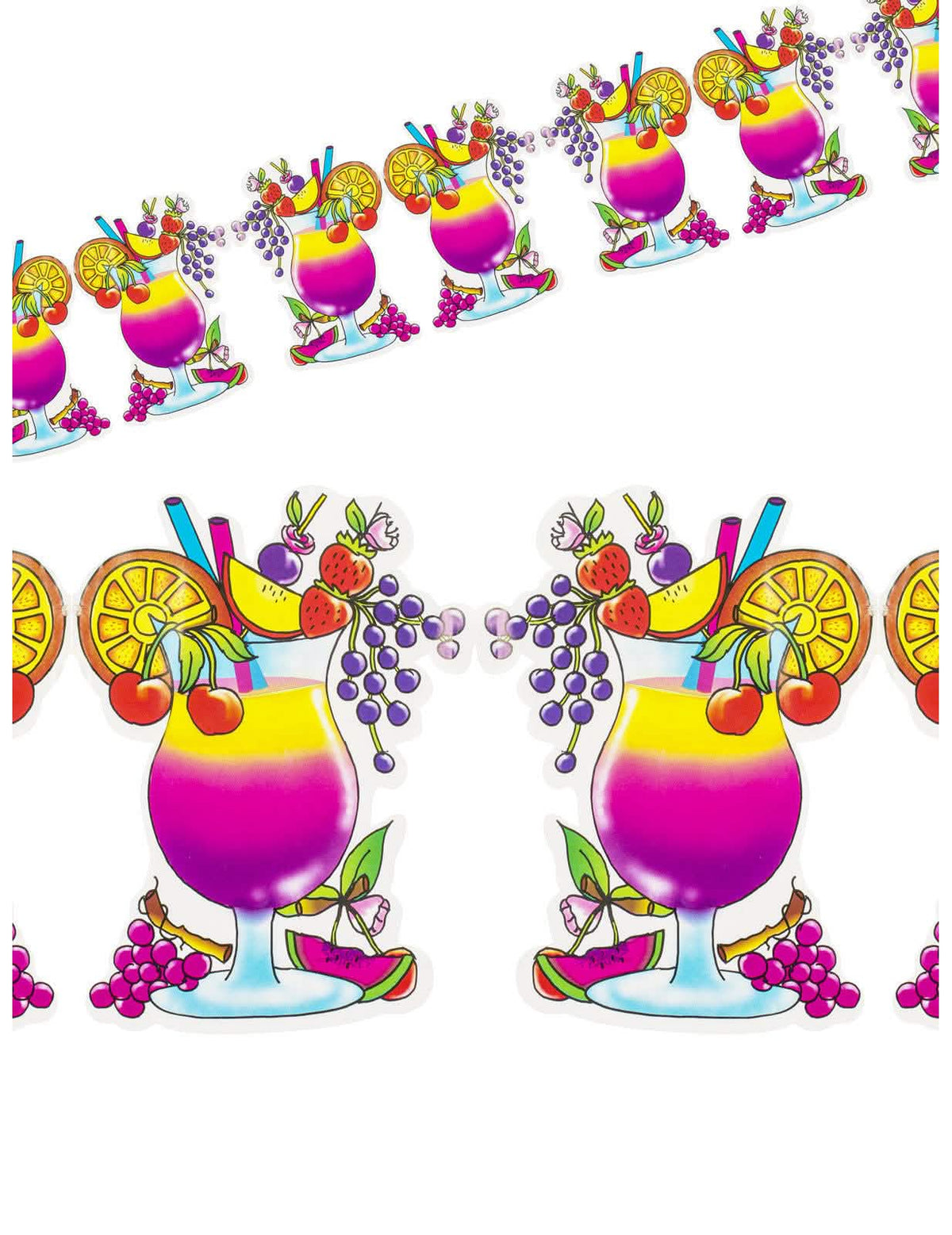 Grinalda de cocktail havaí multicores com motivos de copos e frutas tropicais