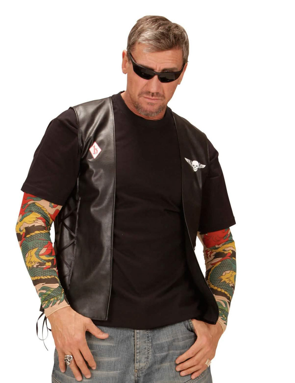 Colete biker para adulto preto em imitação de couro