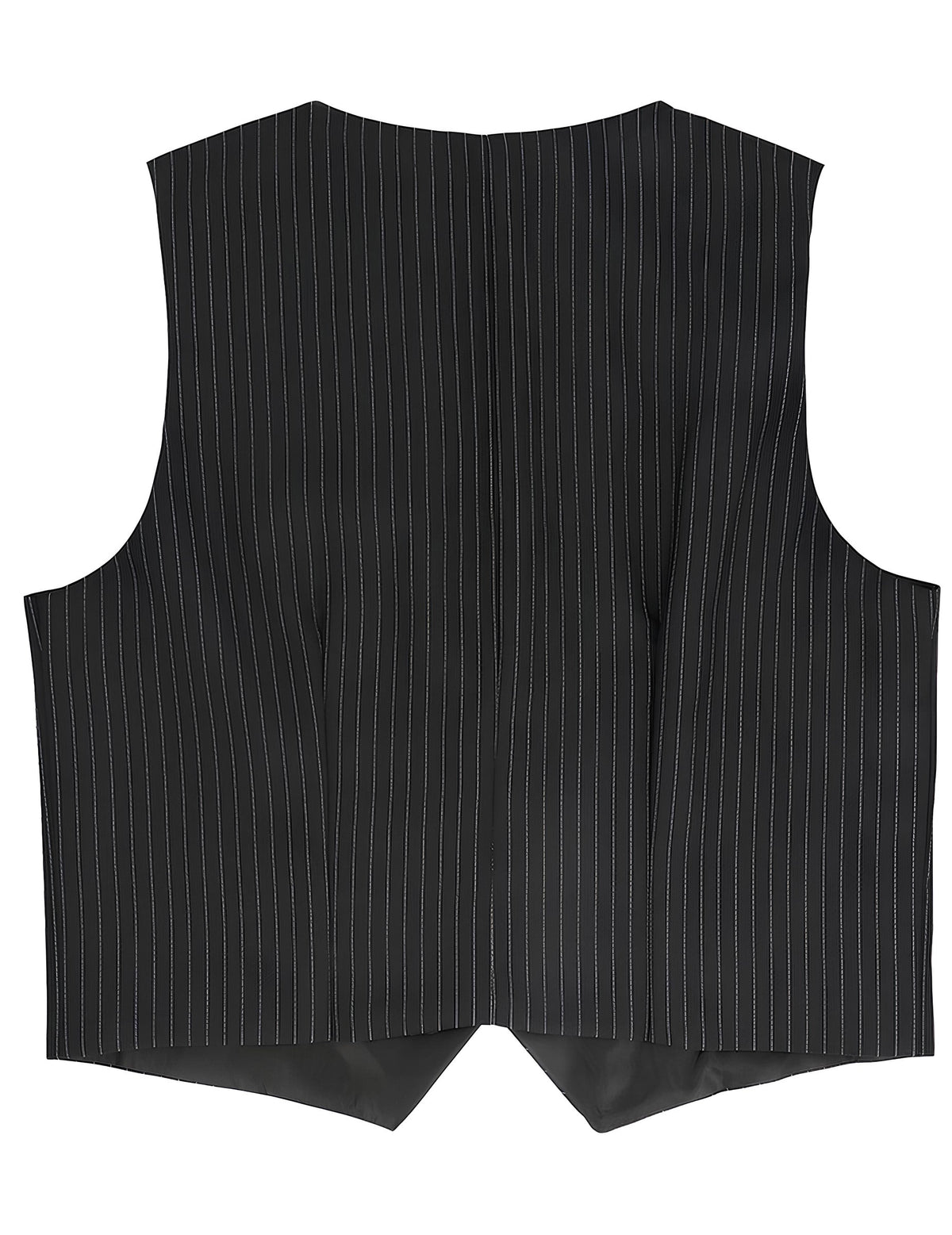 Vue de dos du gilet rayé pour homme noir à fines rayures blanches