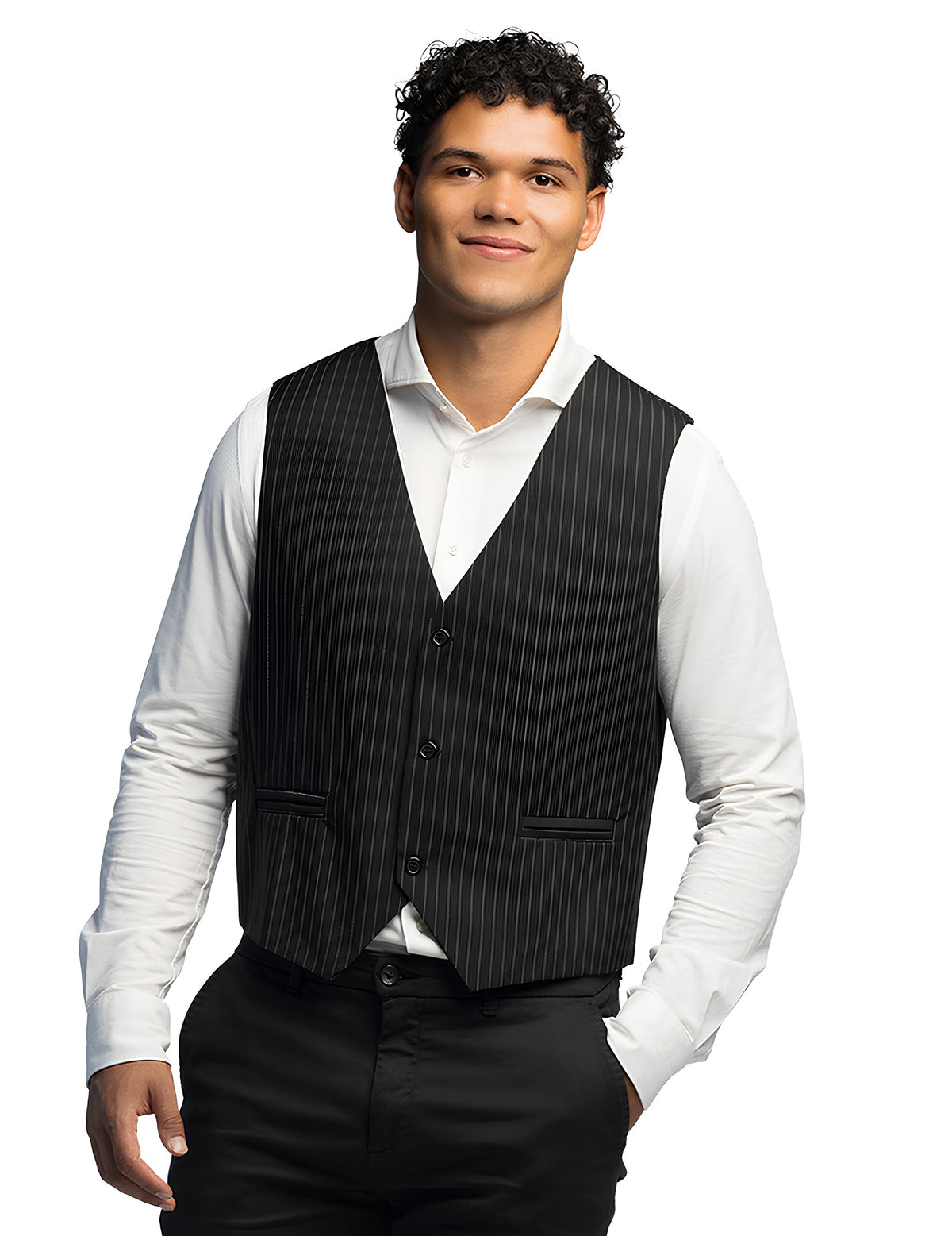 Gilet rayé pour homme noir à fines rayures blanches