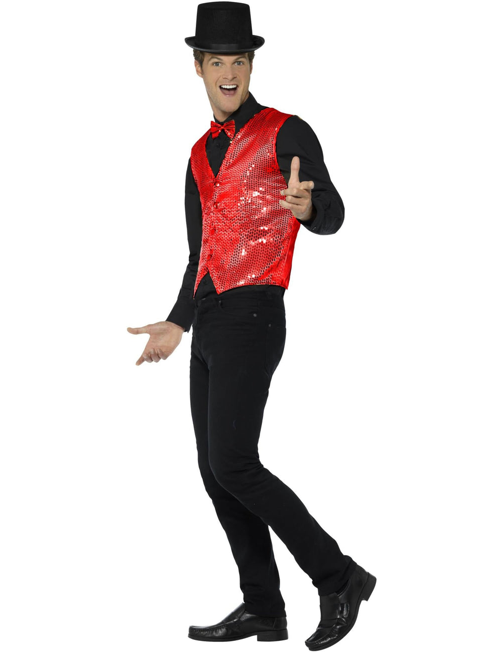 Vue de dos du gilet à sequins pour adulte rouge