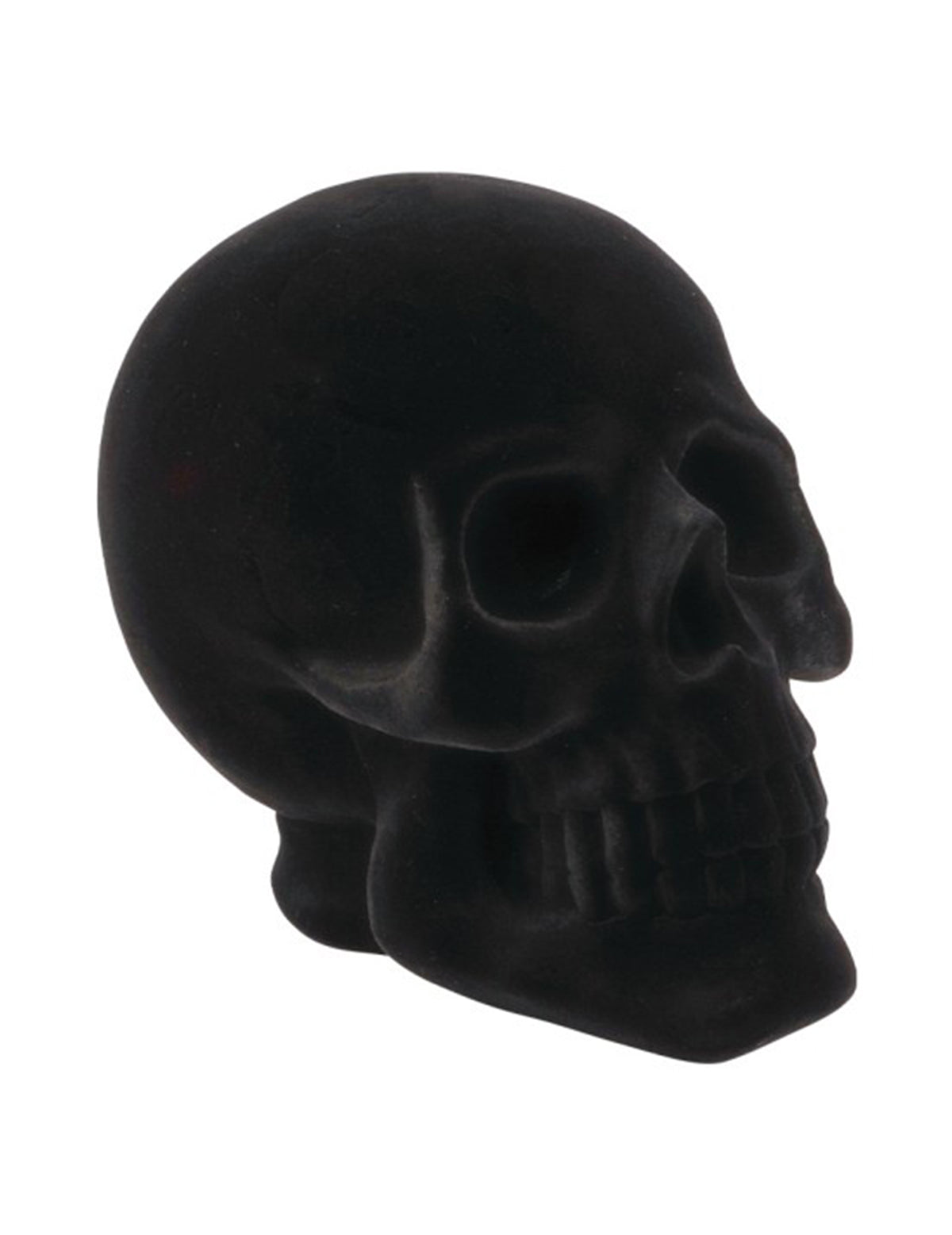 Grande crânio decorativo em resina efeito veludo preto 13 x 19 x 16,5 cm