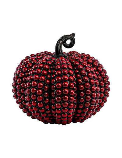 Grande abóbora decorativa em resina com pérolas vermelho sangue 24 x 22 x 21 cm