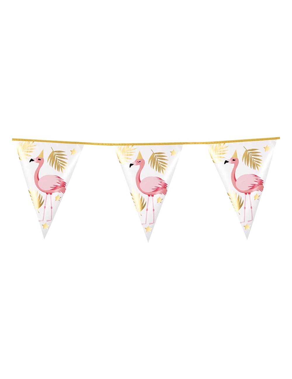 Guirlande de fanions Flamant Tropic pour fête rose blanc et doré