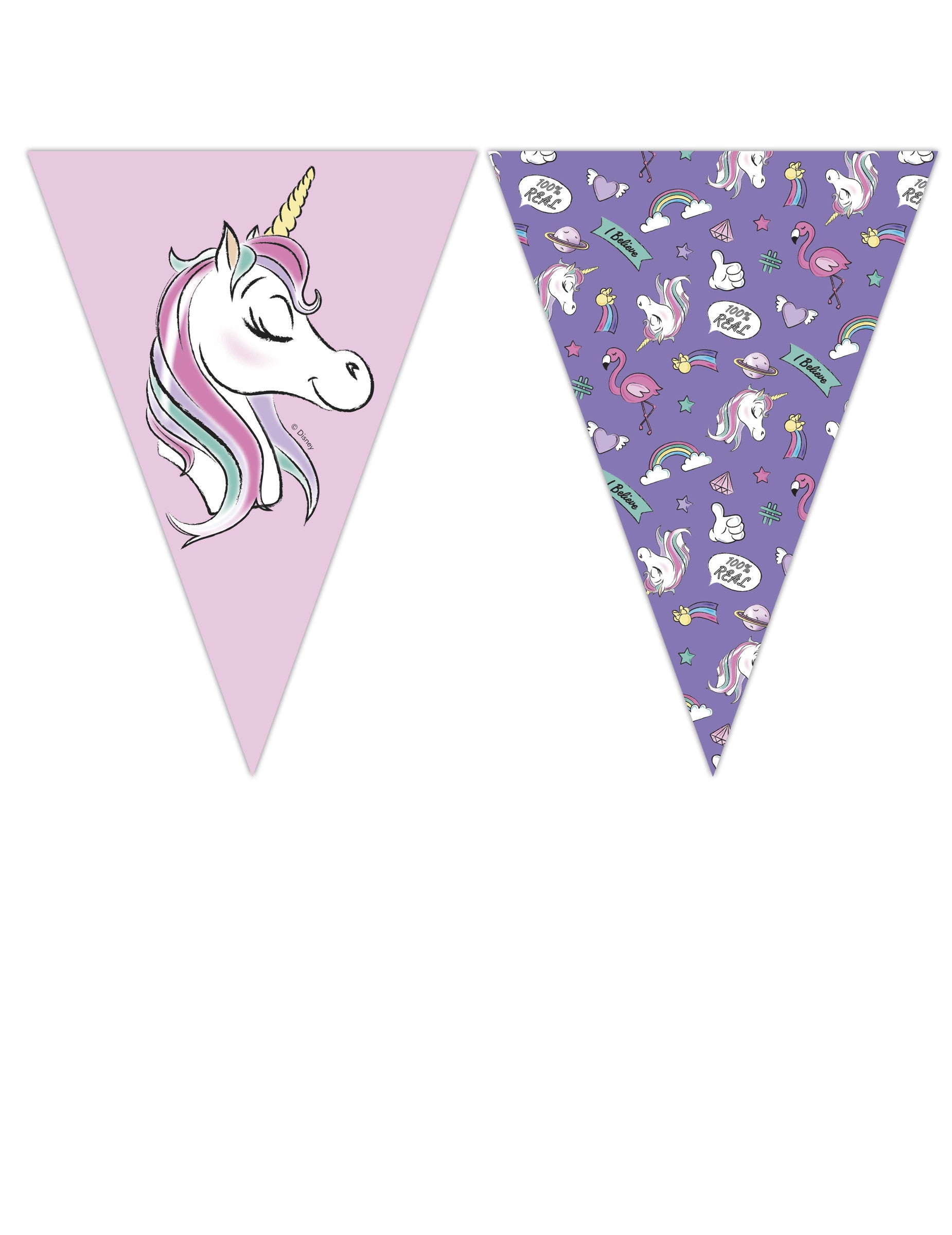 Guirlande 9 fanions Minnie et la licorne pour enfant rose et violette