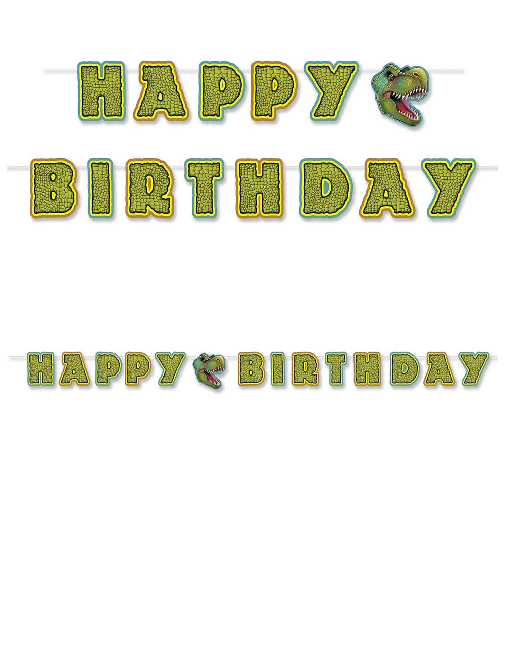 Guirlanda para montar Happy Birthday tema Dinossauros verde e amarelo com cabeça de T-Rex