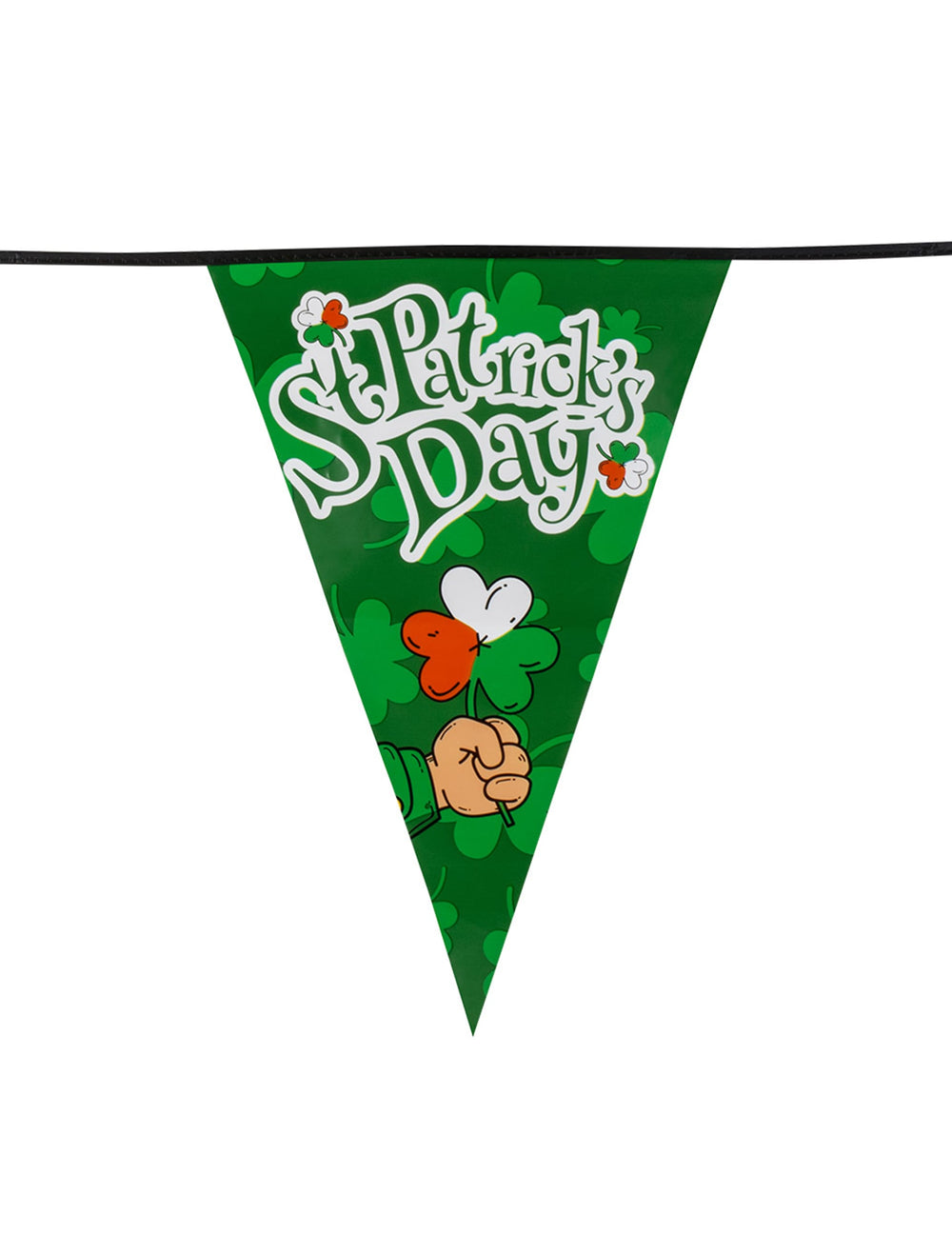 Détail d'un fanion avec trèfle tricolore de la guirlande à fanions Saint Patrick