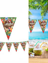 Guirlande à fanions Aloha Hawaï multicolore avec perroquets et fleurs tropicales