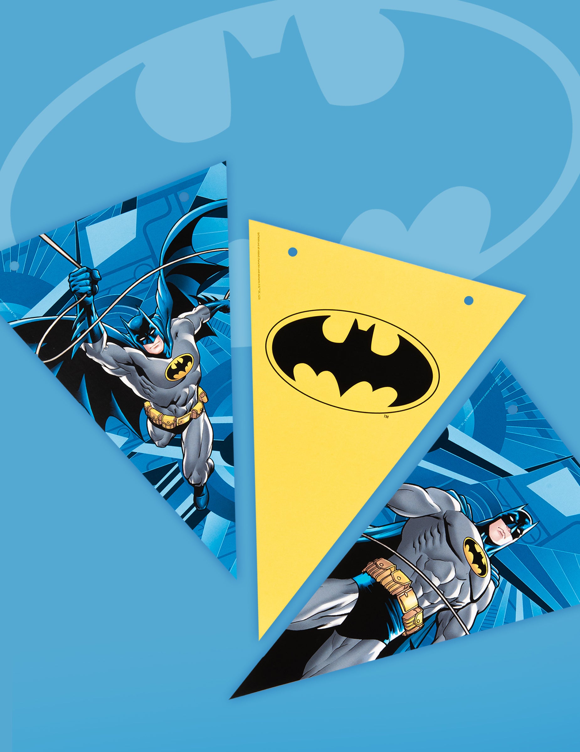 Détail des motifs de la guirlande à fanions Batman