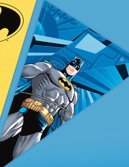 Gros plan sur l'illustration de Batman de la guirlande à fanions Batman