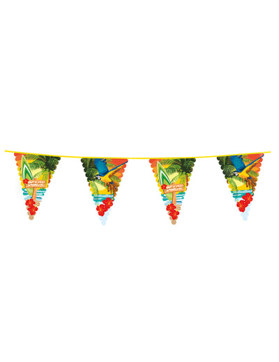 Guirlande à fanions Beach party pour fête multicolore avec motifs perroquets et surf