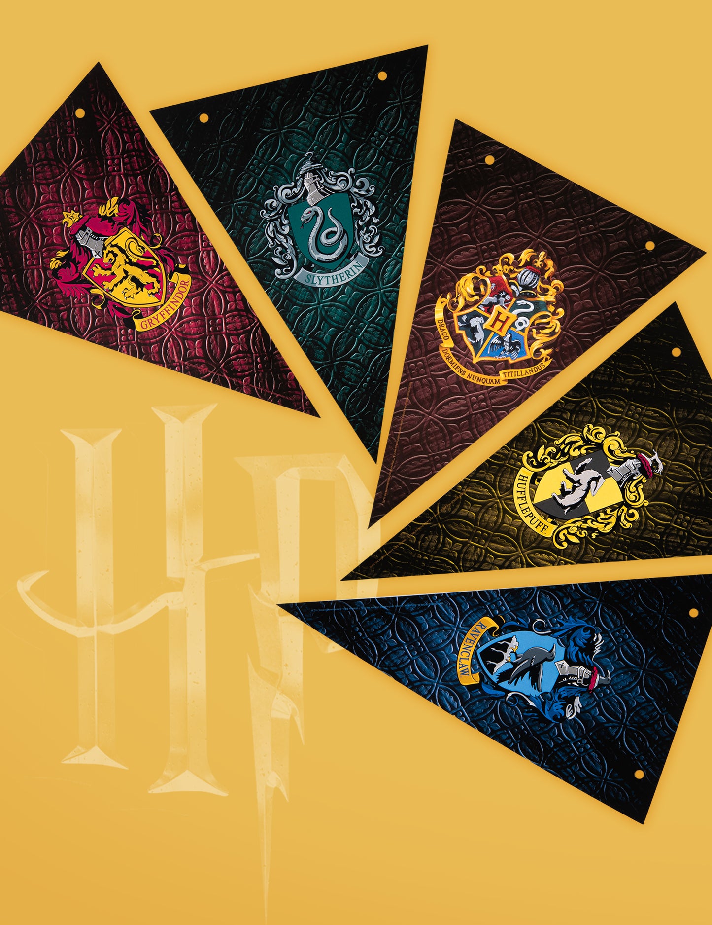 Détail des différents blasons de la guirlande à fanions Harry Potter