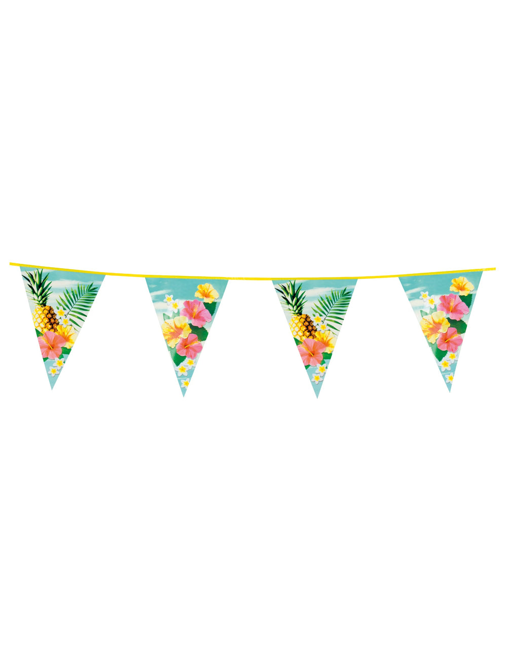 Guirlande à fanions Hawaii party bleue avec motifs ananas et fleurs d'hibiscus