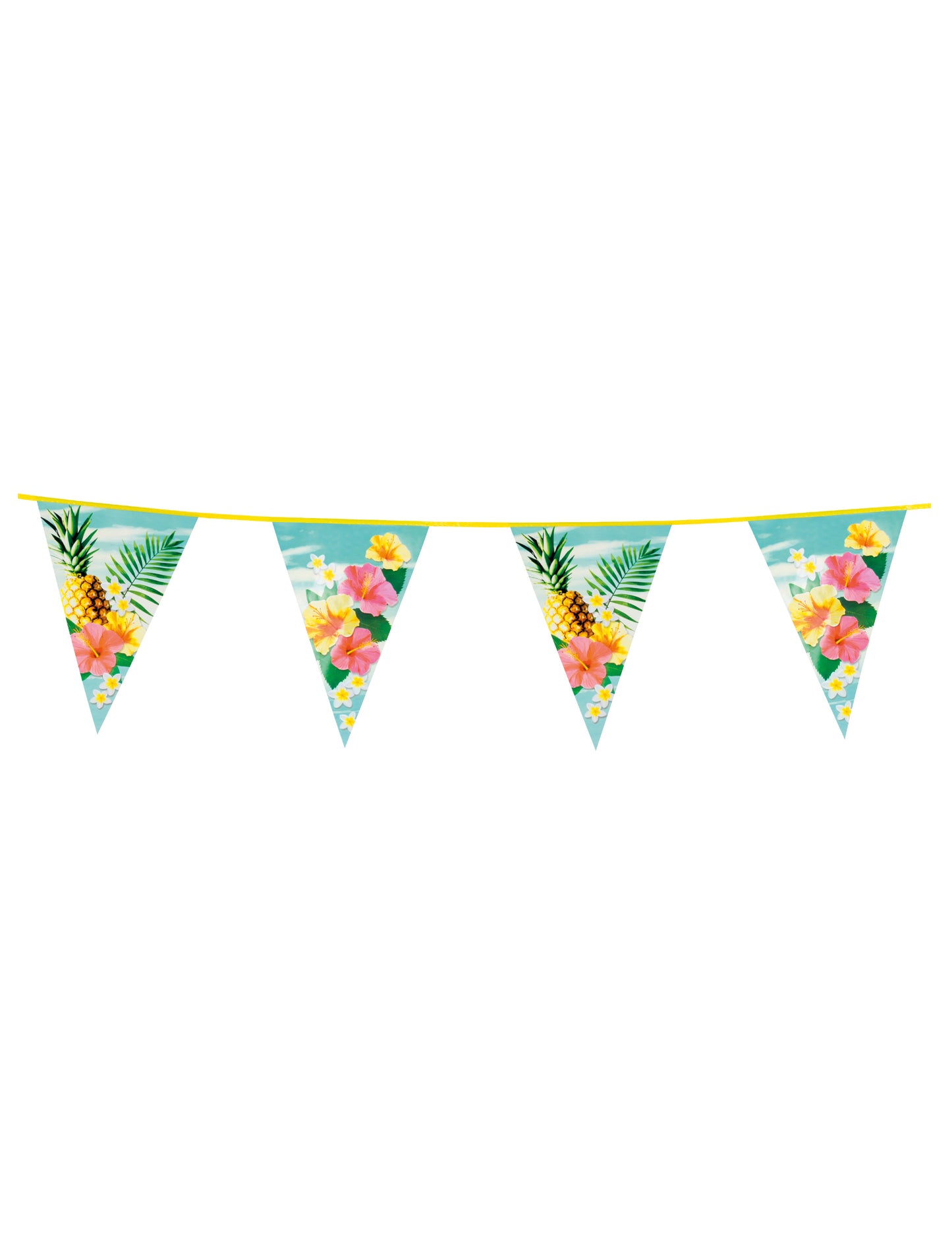 Guirlande à fanions Hawaii party bleue avec motifs ananas et fleurs d'hibiscus