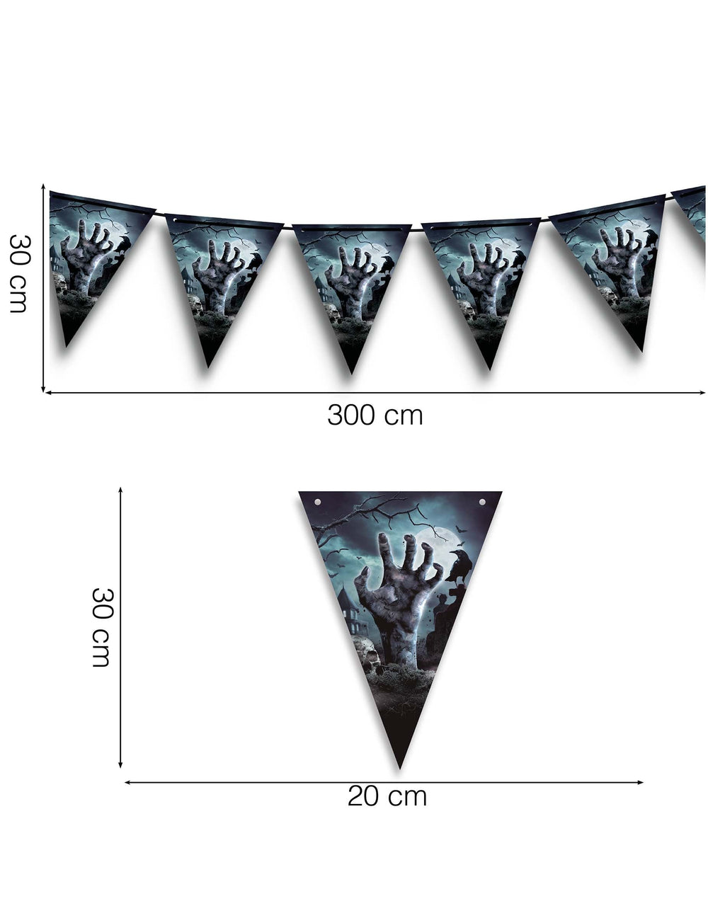 Dimensions de la guirlande à fanions revenants du cimetière