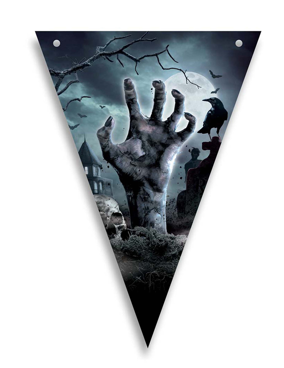 Détail d'un fanion de la guirlande à fanions revenants du cimetière