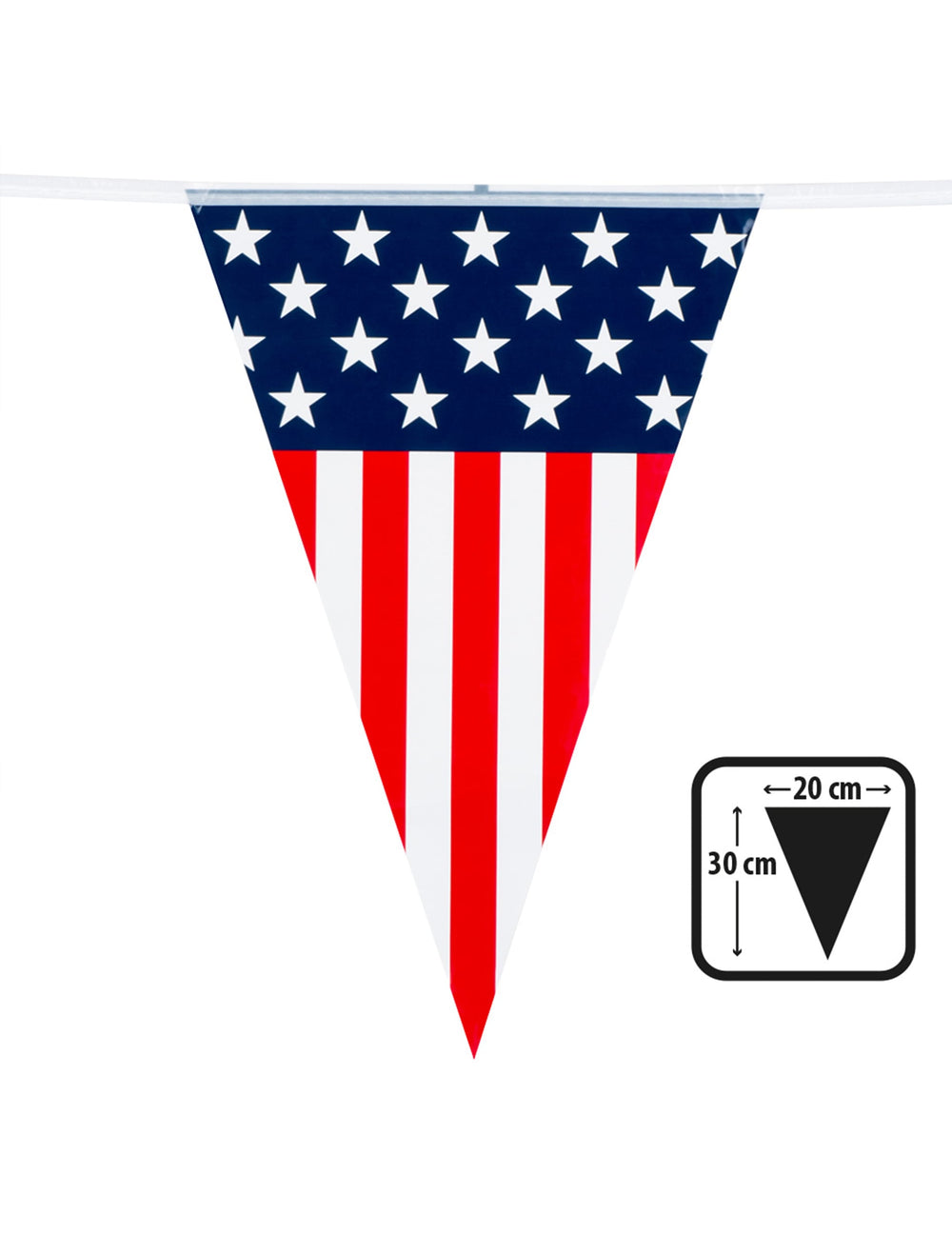 Détail des dimensions d'un fanion de la guirlande à fanions USA