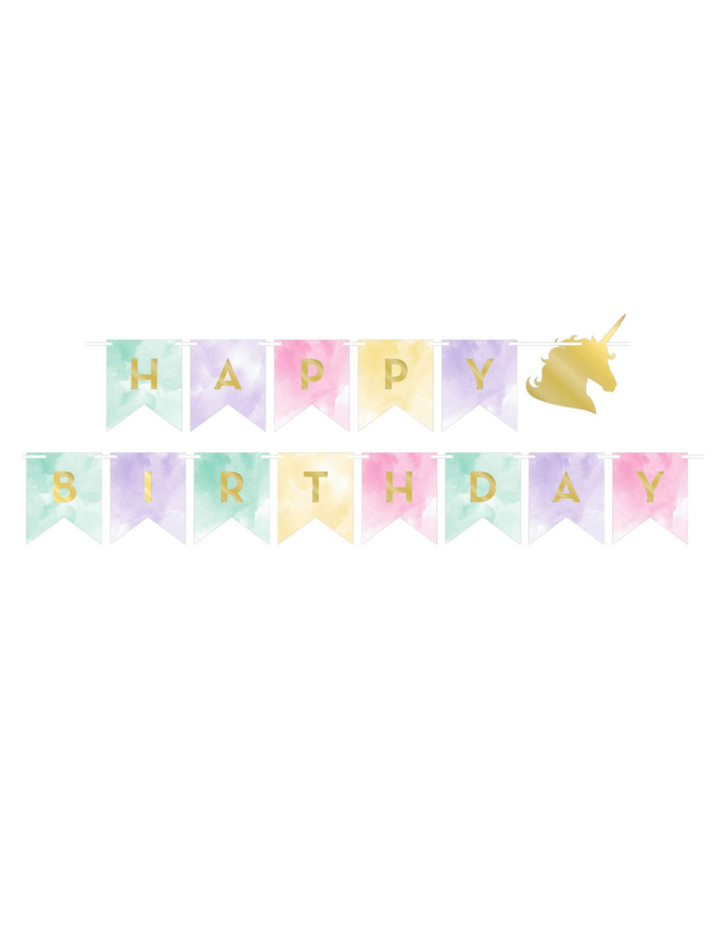 Guirlande anniversaire licorne pastel et dorée