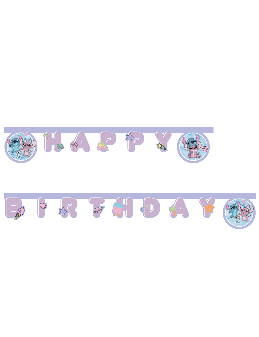 Guirlanda articulada Happy Birthday Angel e Stitch lilás