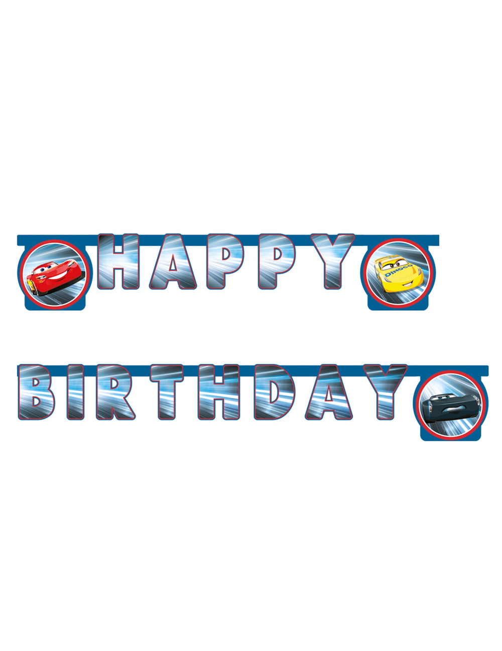 Guirlande articulée Happy Birthday Cars pour enfant bleue avec Flash McQueen