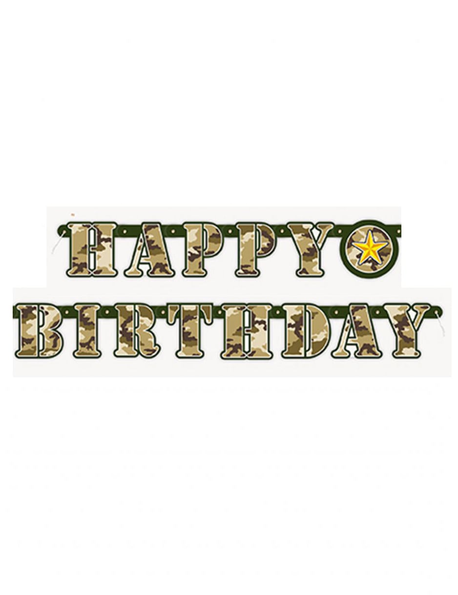Guirlande articulée Happy Birthday militaire motif camouflage vert et marron