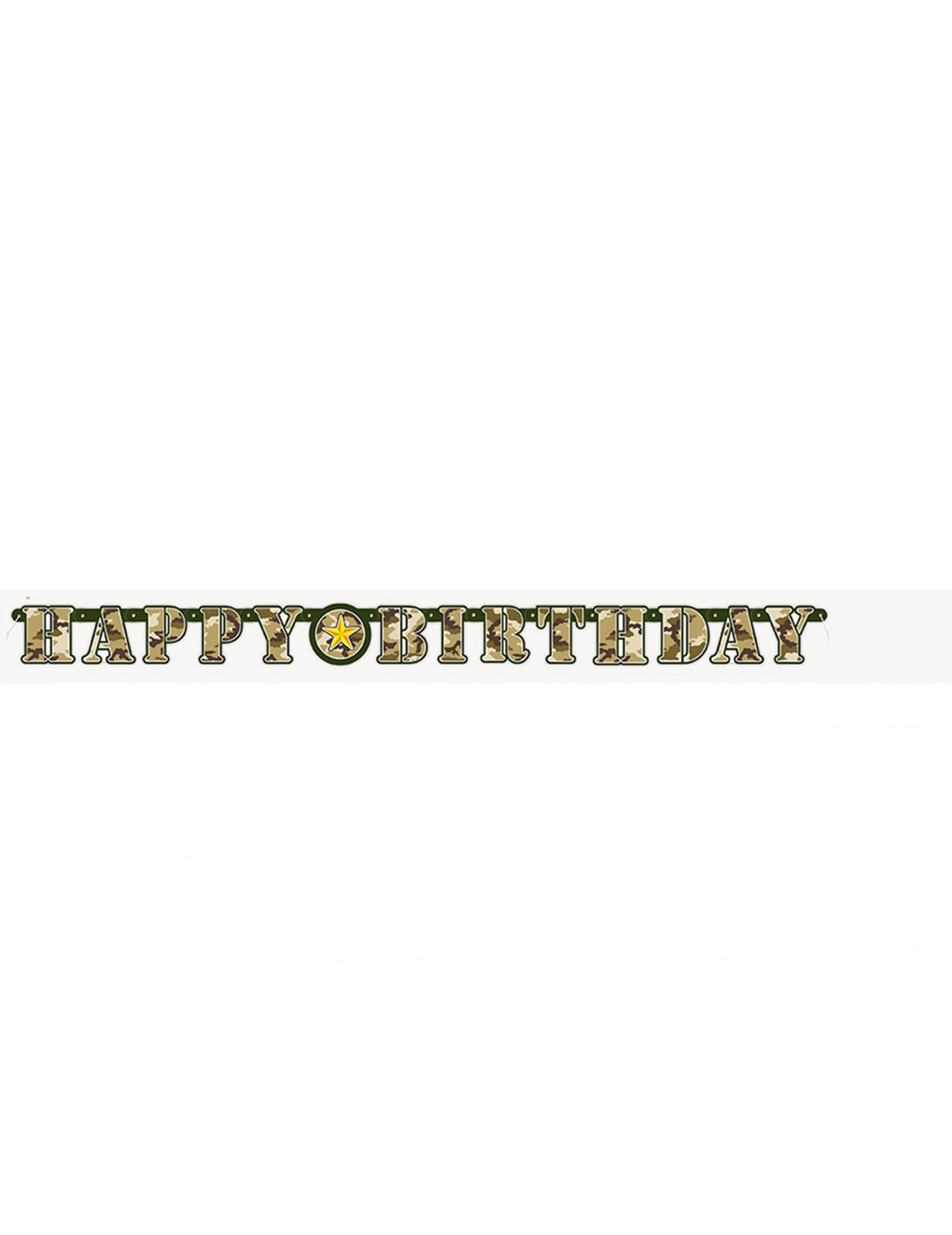 Vue de face de la guirlande articulée Happy Birthday militaire