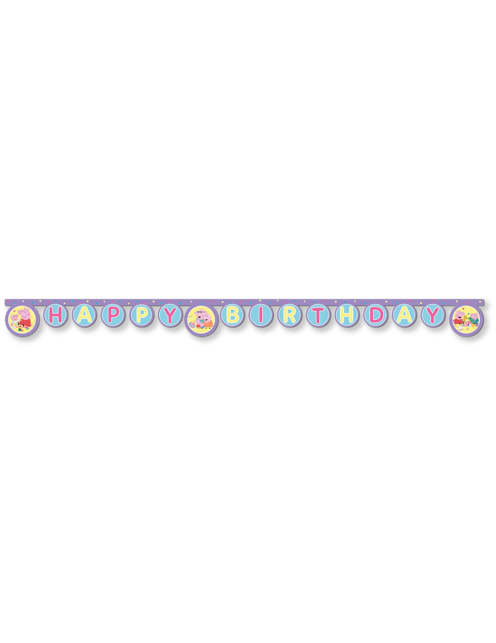 Guirlande articulée Happy Birthday Peppa Pig violette et bleu pastel