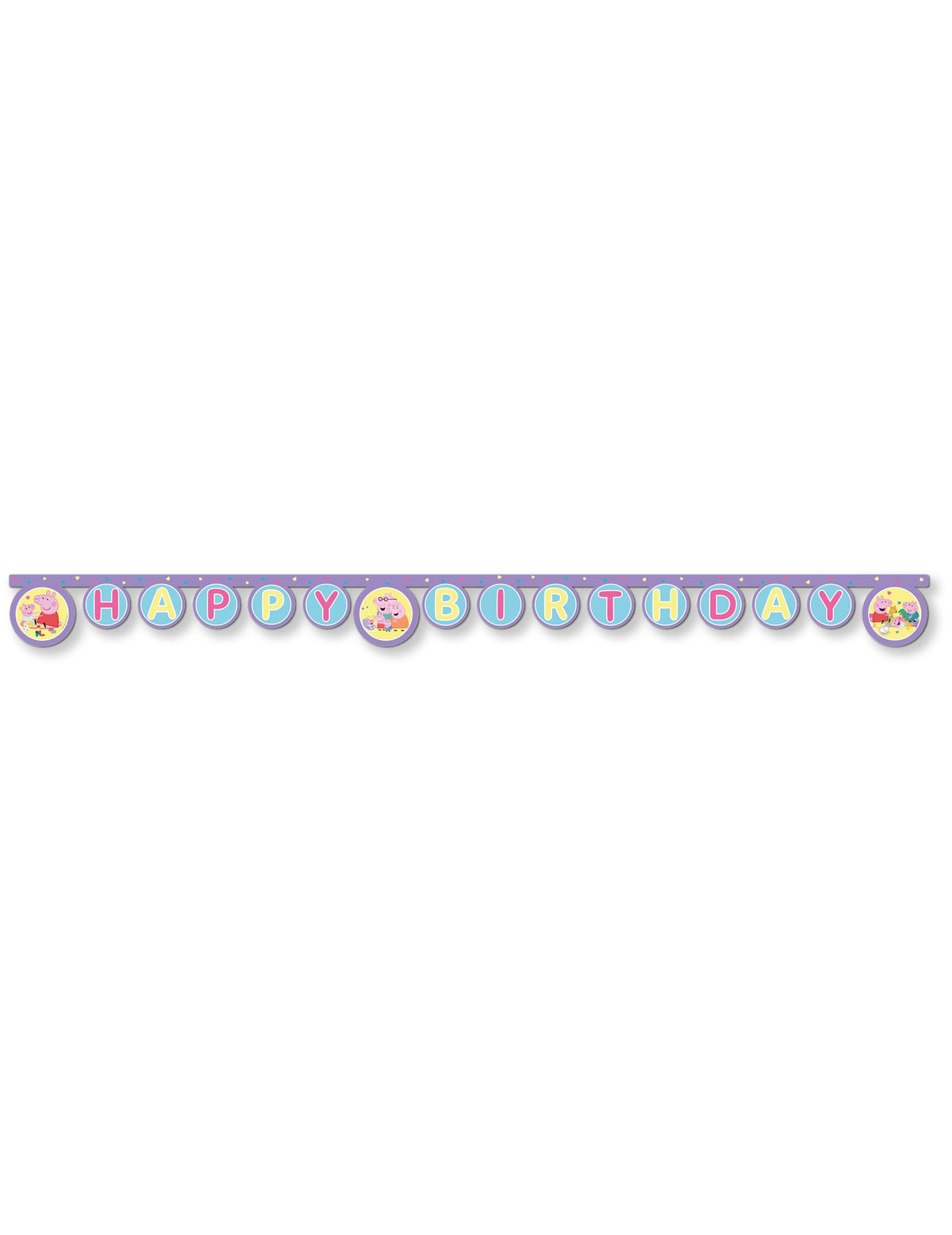 Guirlande articulée Happy Birthday Peppa Pig violette et bleu pastel