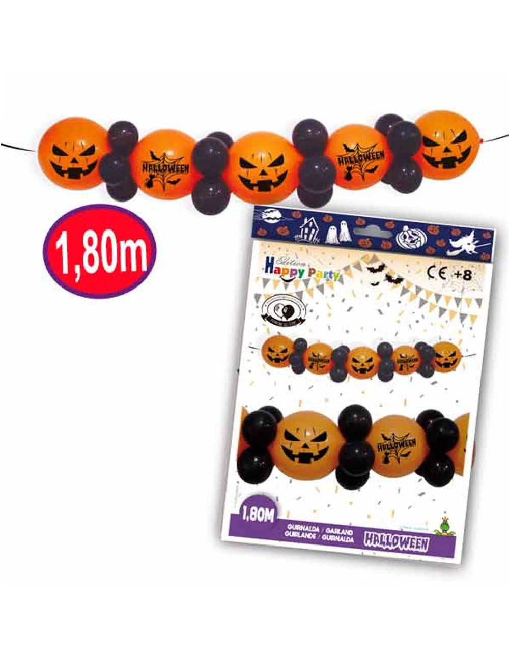 Guirlanda de balões de látex halloween para decoração cor de laranja e preta com motivos de abóboras