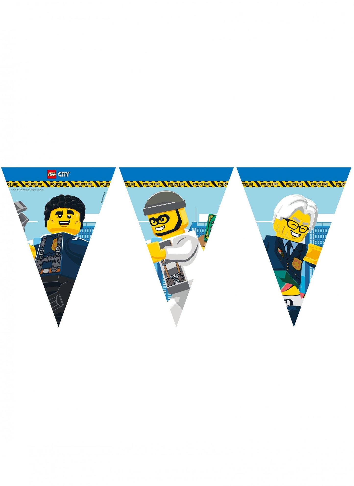 Guirlande fanions en papier FSC Lego City pour enfant bleue avec policiers et voleur