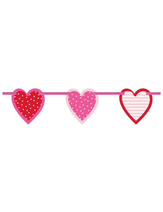 Guirlande coeurs à motifs pour fête rose et rouge à pois et rayures