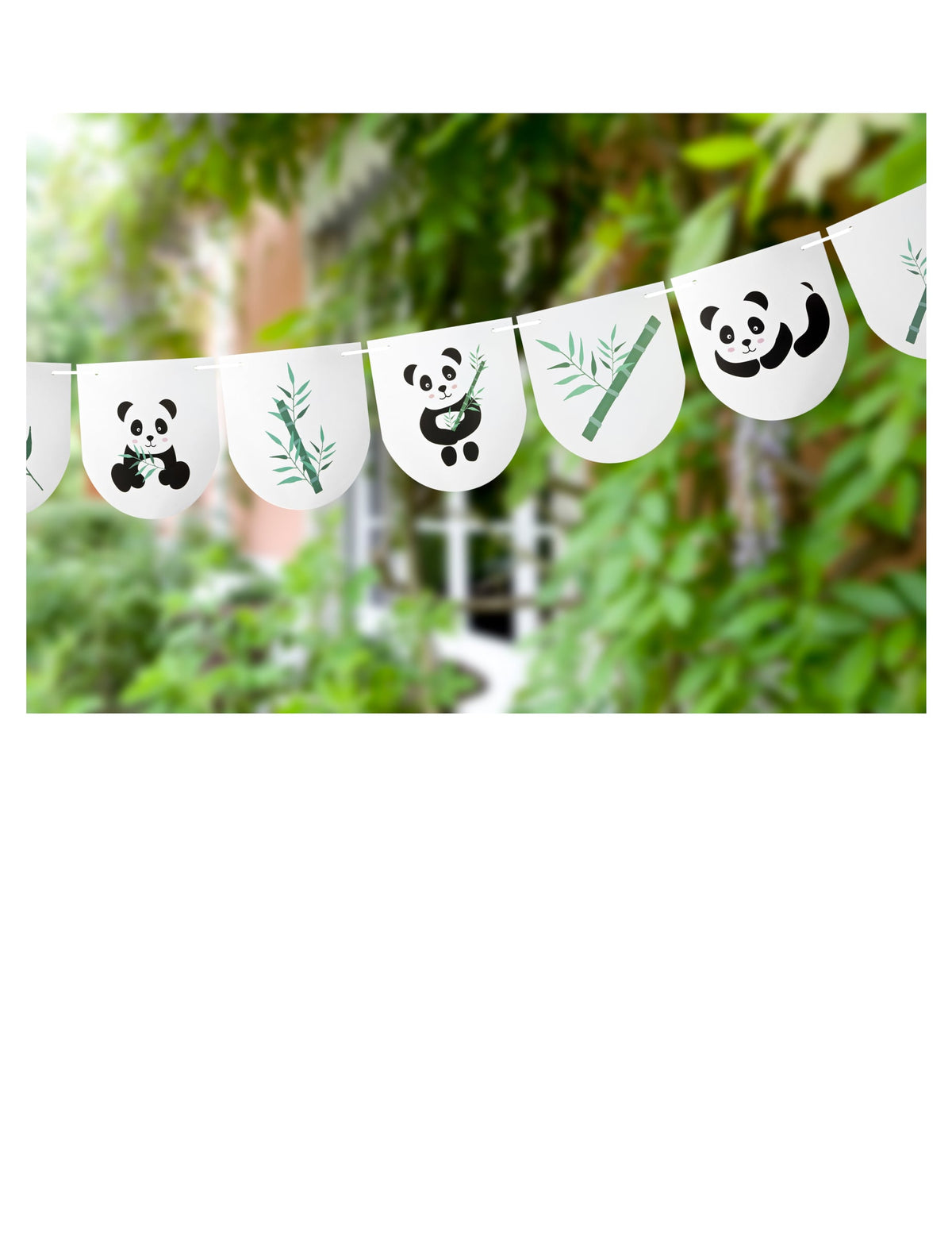 Mise en situation de la guirlande de 11 fanions panda