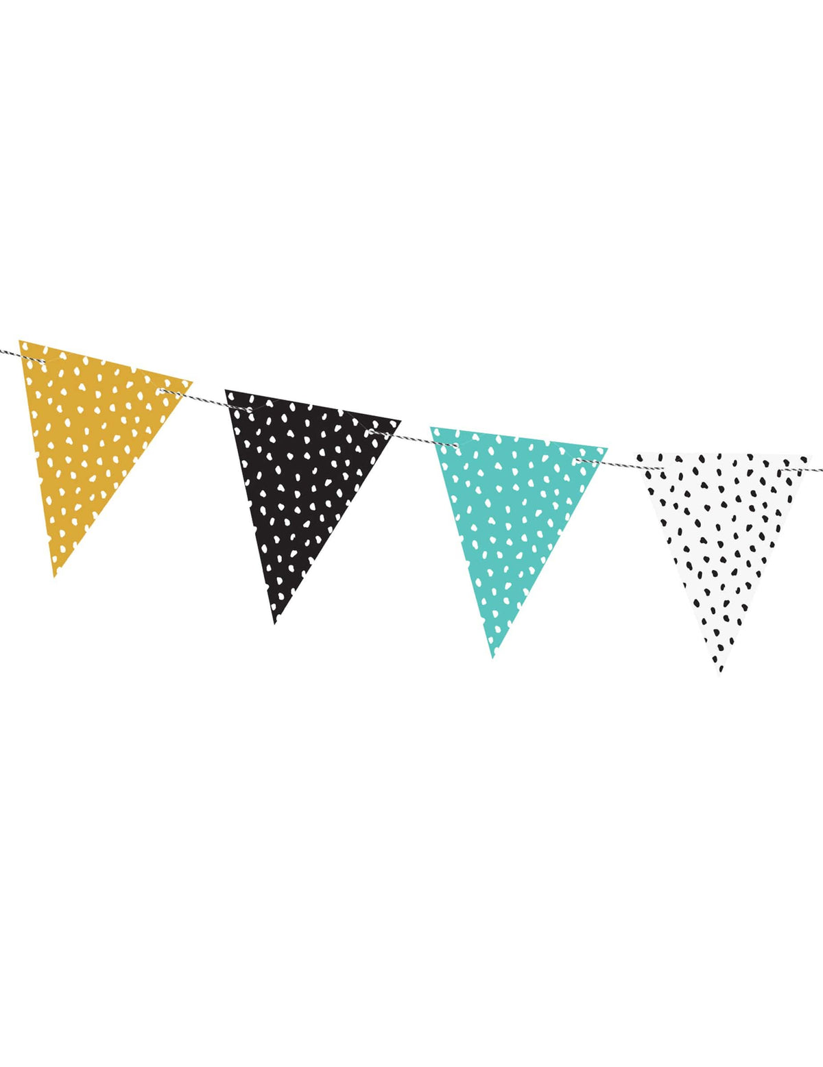 Guirlande de fanions em cartão com bolinhas branca para decoração multicores amarelo preto azul e branco
