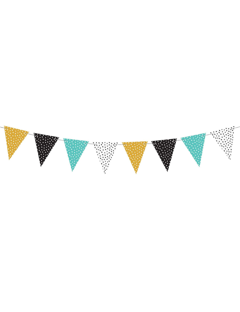 Fita de bandeirolas às bolinhas branco para festa multicores em cartão