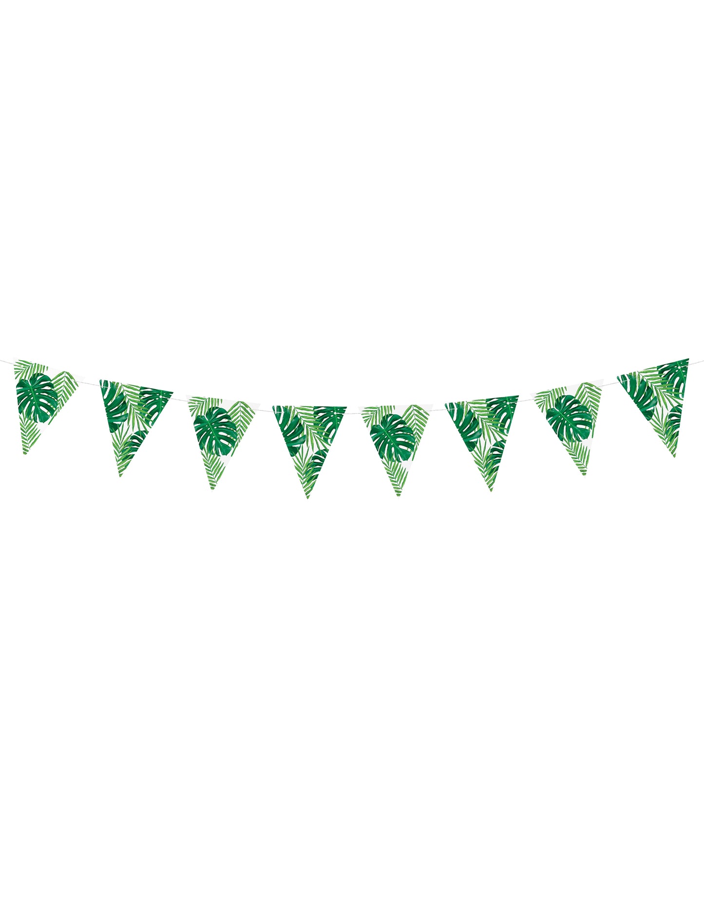 Guirlande de fanions feuilles tropicales pour fête vert et blanc en carton