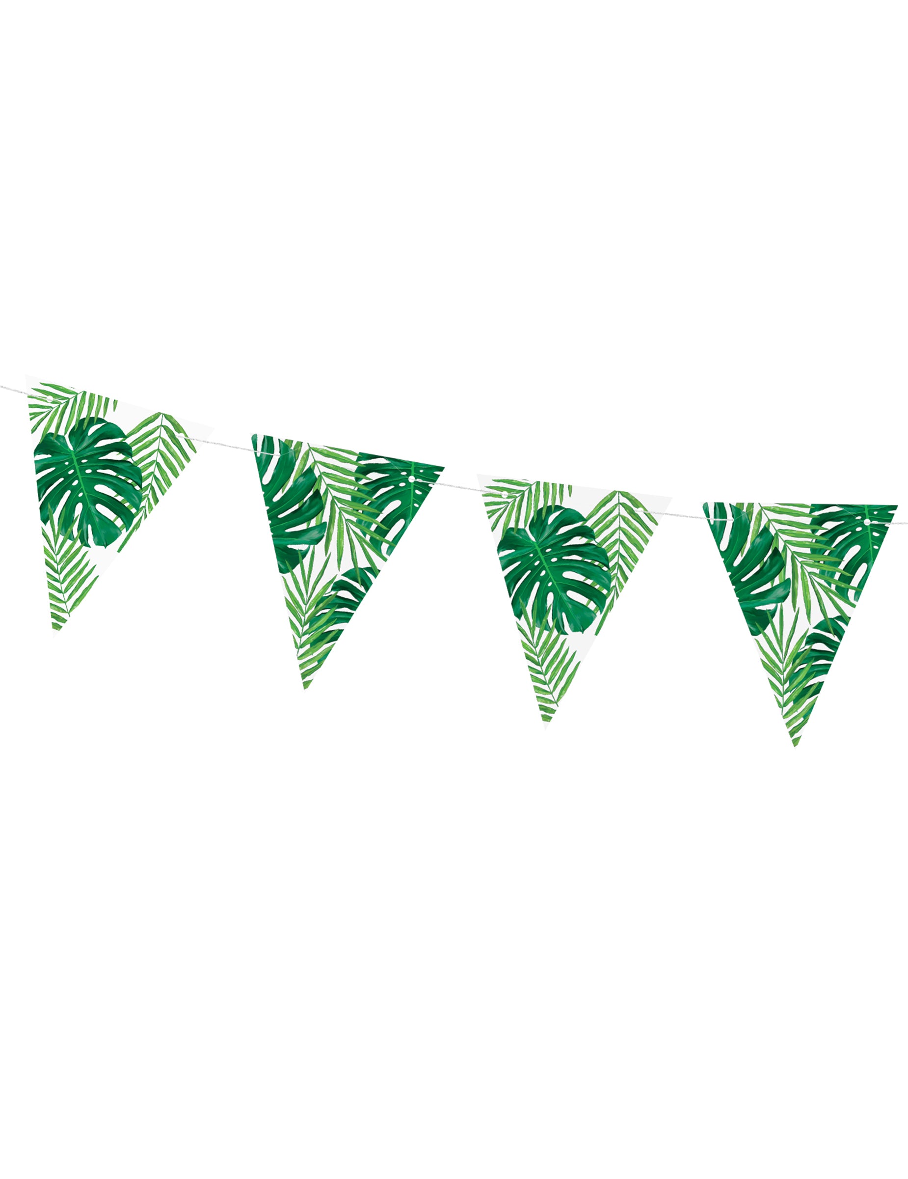 Détail des fanions de la guirlande de fanions feuilles tropicales