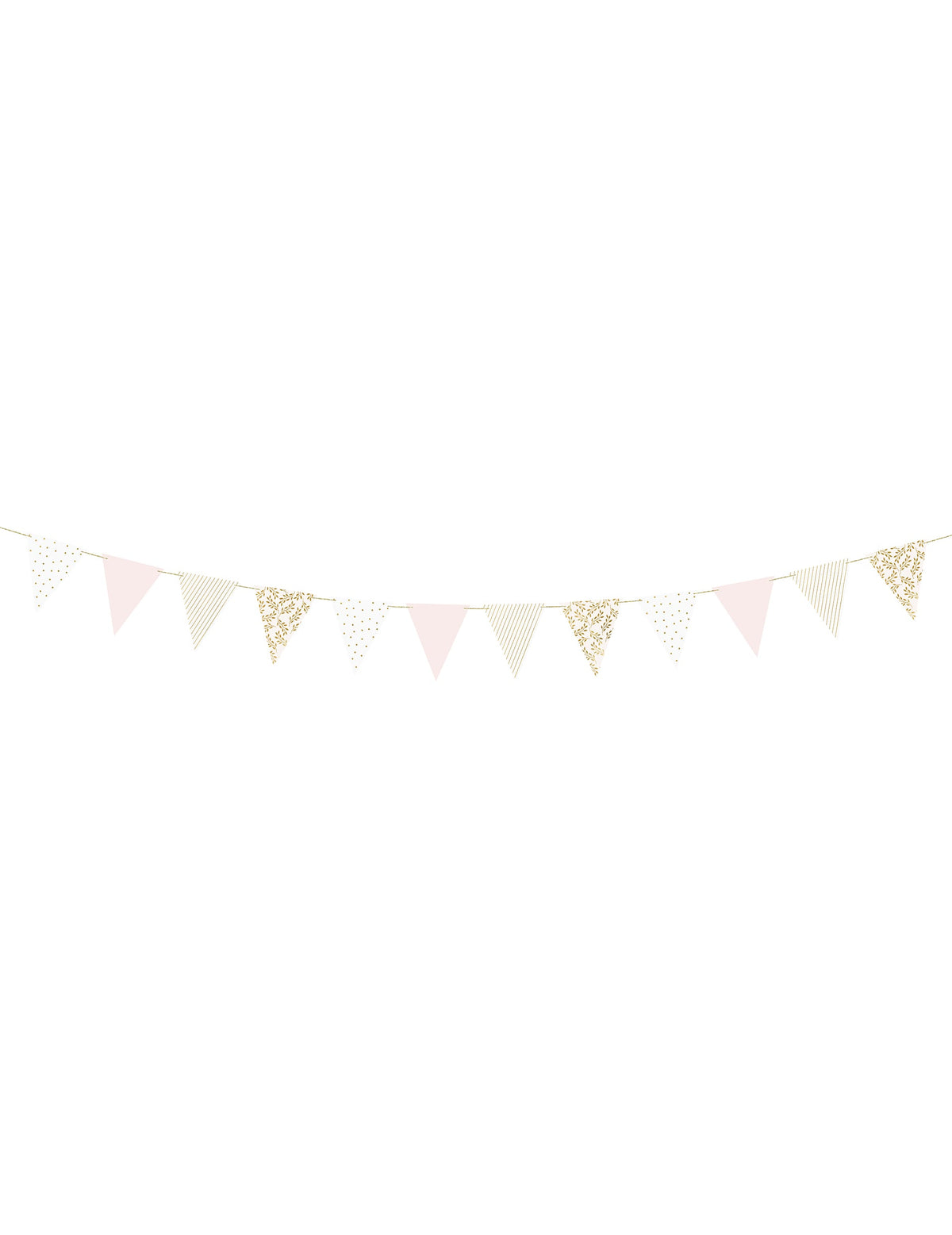 Guirlande de fanions en carton à motifs dorés pour fête rose et blanche