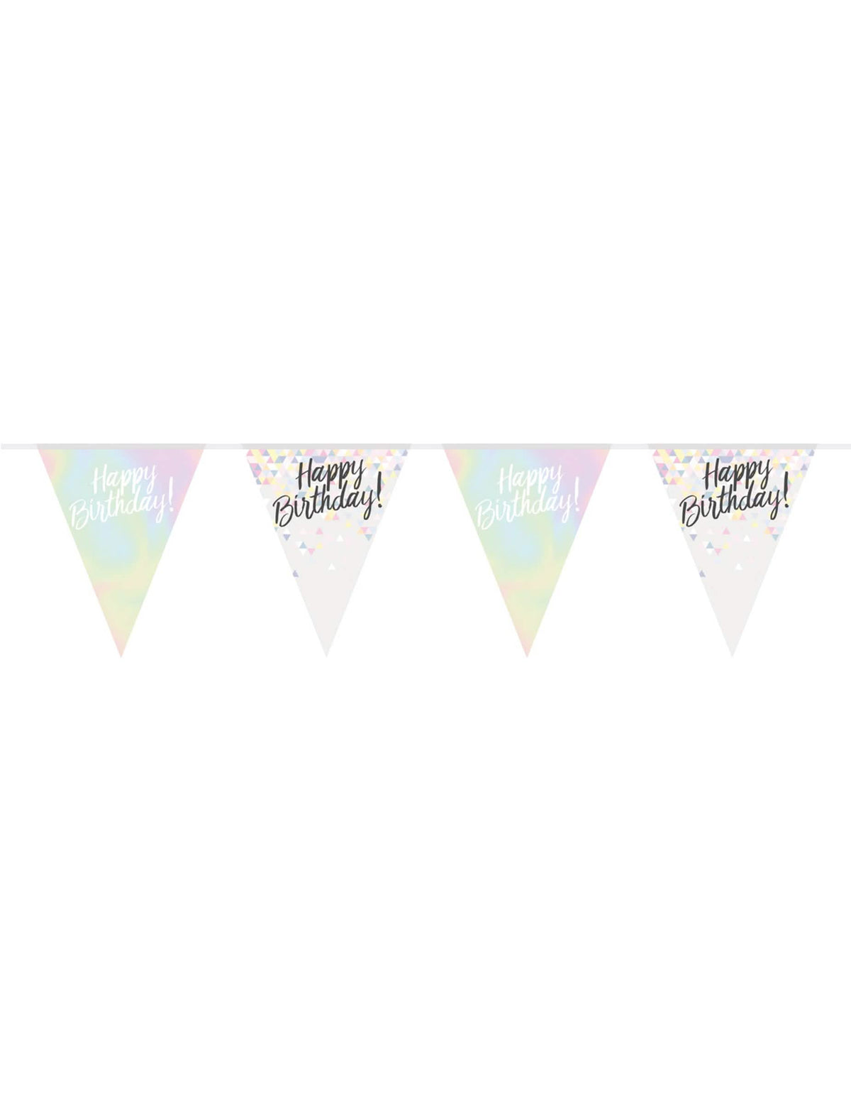Guirlanda de bandeirolas em plástico Happy Birthday para aniversário, iridescente pastel