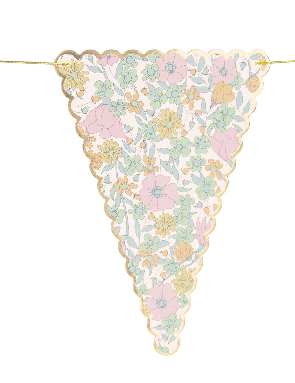 Detalhe de um pendão da guirlanda de pendões shabby flores liberty