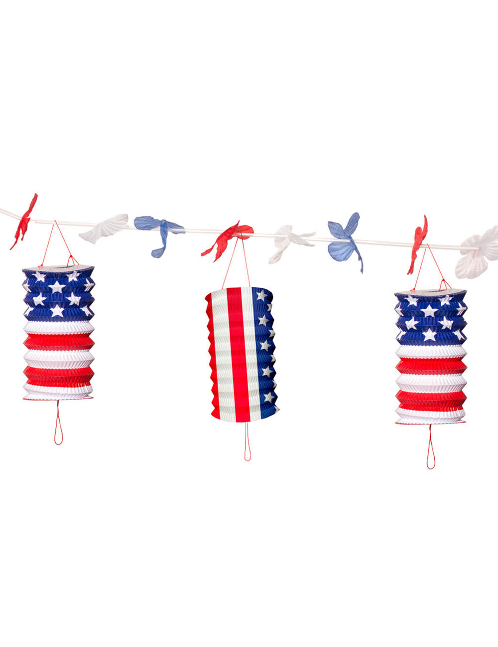 Guirlande de lampions USA pour fête bleu blanc rouge avec étoiles et rayures