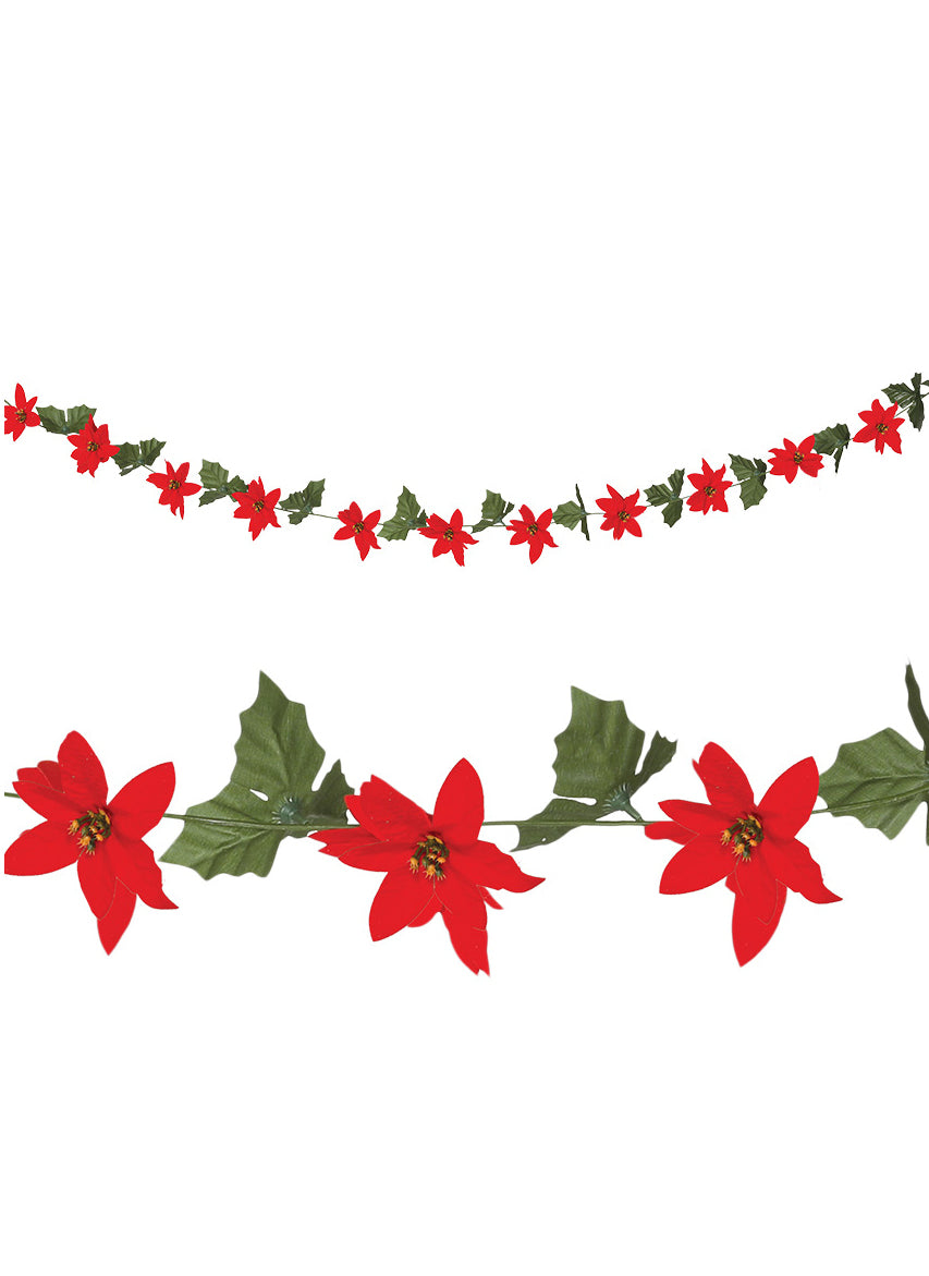 Guirlande de poinsettia avec feuilles pour décoration rouge et verte