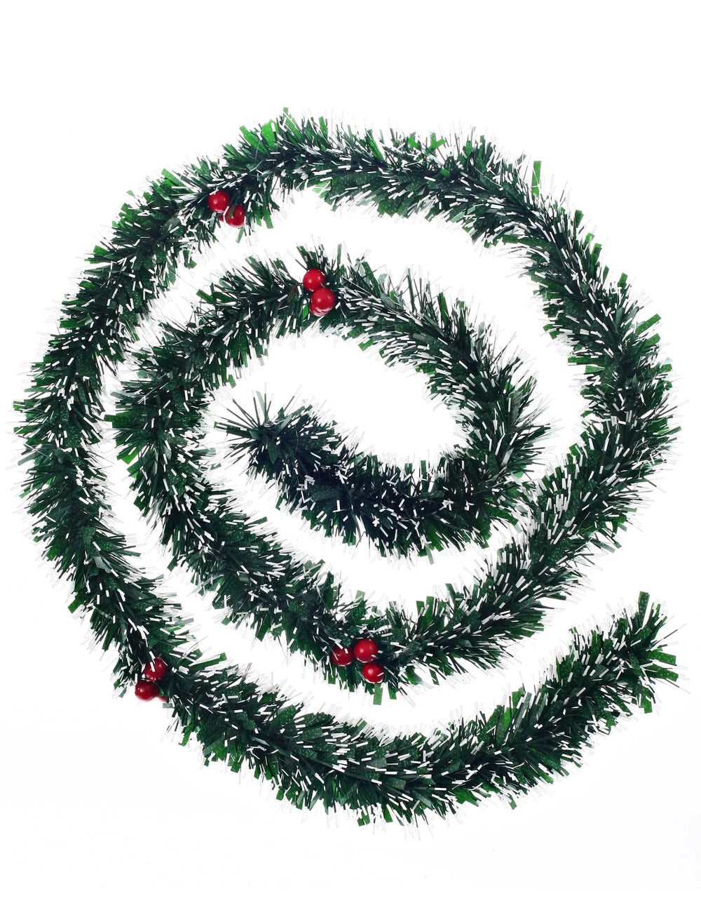Grinalda de pin nevado com bagas para decoração verde e vermelho