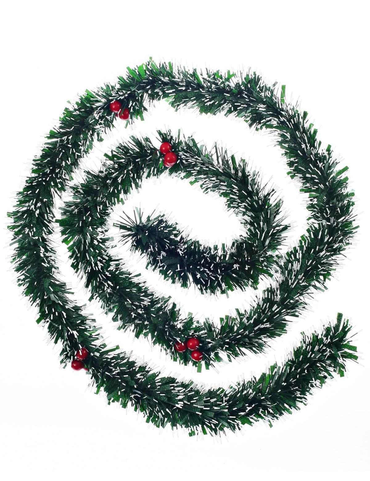Grinalda de pin nevado com bagas para decoração verde e vermelho
