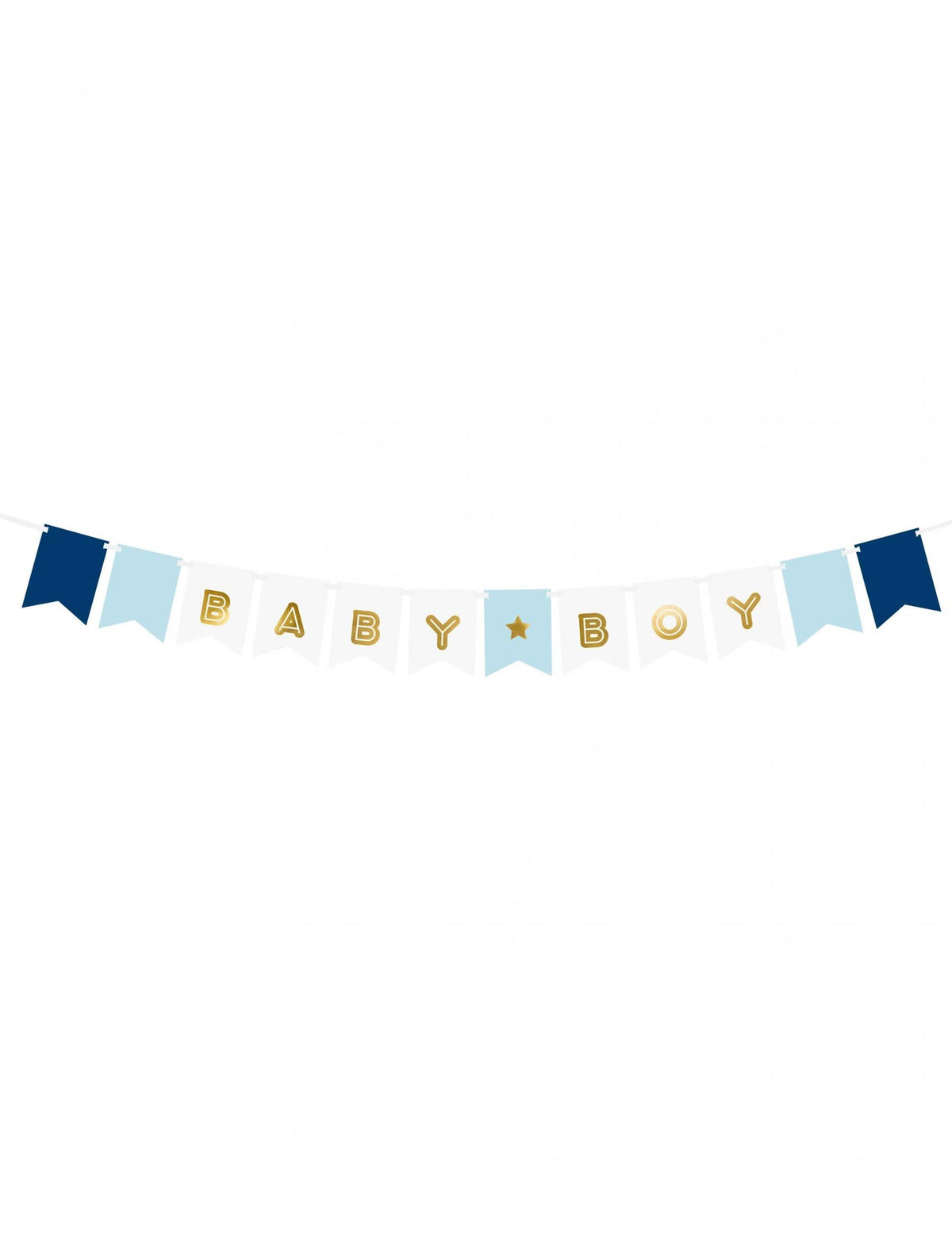 Grinalda de bandeirolas Baby Boy para menino azul e dourada metalizada