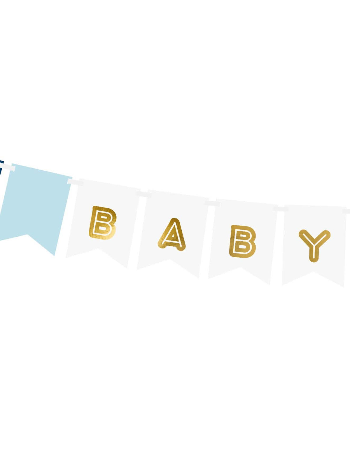 Grande plano da inscrição dourada BABY da grinalda de pendões Baby Boy