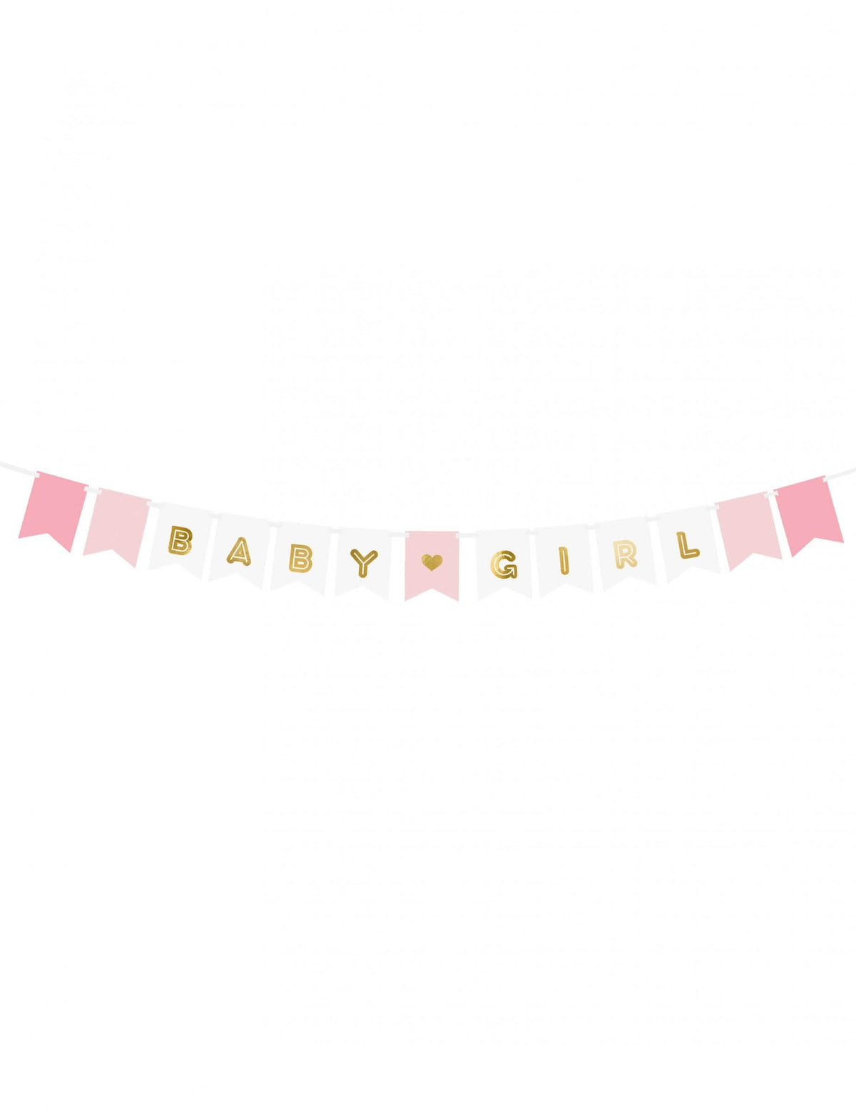 Guirlanda em cartão baby girl para baby shower cor de rosa e branco com letras douradas metalizadas